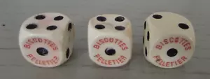 Set de 3 dés à jouer publicitaires Biscottes Pelletier, quelques défauts d'usage - Imagen 1 de 6