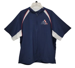Adidas Mens Shirt Large L Blue White 3 Stripe Activewear Drawstring Hem 1/4 Zip - Picture 1 of 12