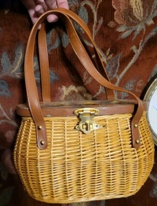 Vtg Cappelli Straworld Basket Purse W Wooden Lid Cute Owl Motif - Picture 1 of 9