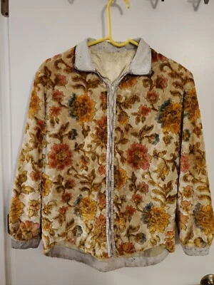 Chaqueta Samuel Robert De Colección Años 60 TAPIZ Y CUERO Floral Satinado Forrado Cremallera LEER Foto 1 de 4