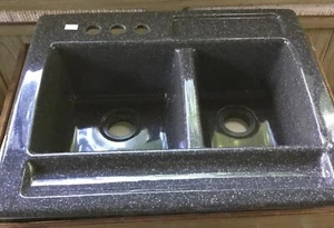 IMPERIAL MARBLE CORP Marbleized Double Basin 3 Holes Sink.22”x18”x6 3/4”PICK UP - Picture 1 of 12