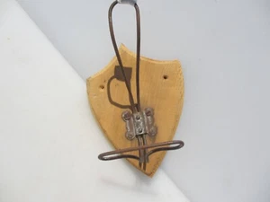 Large Vintage Iron Coat Hook Hat Hanger Old French Antique Wooden Plaque Plinth - Picture 1 of 12