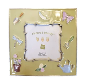 Enamel Garden Theme Picture Frame NATURE'S BEAUTY6" square for 4" X 4" photo - Picture 1 of 6