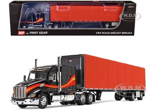 PETERBILT 579 SLEEPER W/ROLLTARP TRAILER BLACK & RED 1/64 DCP/FIRST GEAR 60-1610 - Picture 1 of 7