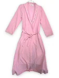 Vintage Shadowline Pink Tie Robe Long Lace Size Small Pockets Warm Housecoat - Picture 1 of 16