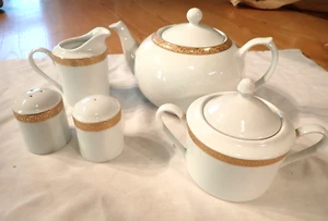 Beautiful Sears Golden Simply Christmas Teapot sugar creamer salt pepper Vintage - Picture 1 of 7