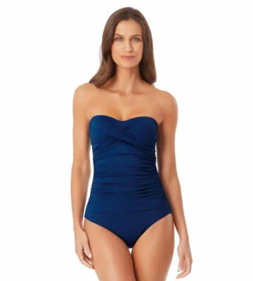 Anne Cole 285228 Mujer Twist Front Fruncido Bandeau Una Pieza 14/Azul Foto 1 de 2