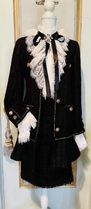 NWT Black Tweed Embellished Coat With Skirt Size M - Picture 1 of 9