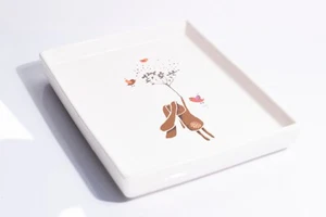 MAGENTA HAPPY LITTLE SPRING Trinket Dish Ring Tray Bunny Rabbit Floppy Ears Bird - Picture 1 of 4