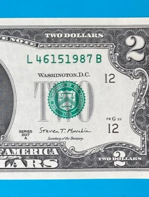 TRAILING YEAR 1987 : L 4615 1987 B $2 Two Dollar Bill Serial Number *UNC*   - Image 1 of 3