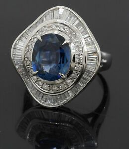 Platinum 6.50CT VS diamond & Blue sapphire cluster ring size 6.5