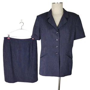 Tuta gonna tuta Le Suit taglia 16P blu navy bianca gessato manica corta tasche foderata - Foto 1 di 9