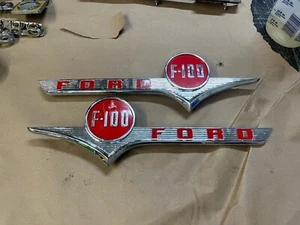 1955 1956 Ford F-100 Hood Side Emblems Pair #16721 FORD F100 Truck 55 56 - Picture 1 of 4