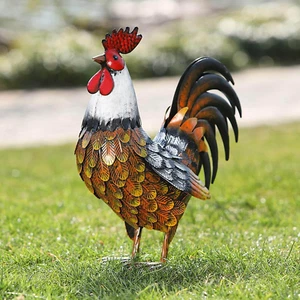 Metal Rooster Statues – Chicken Yard Art for Garden, Patio & Home Decor - Picture 1 of 12