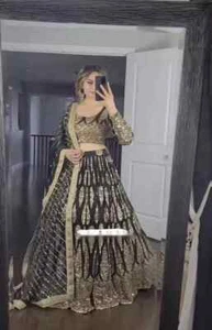 Diseñador indio Georgette negro Lehenga Choli con Dupatta para festival - Imagen 1 de 13