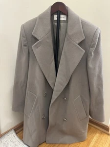 Vintage Jones New York Womens Trench Coat Size L 100% Wool Long Tan 90s - Picture 1 of 6