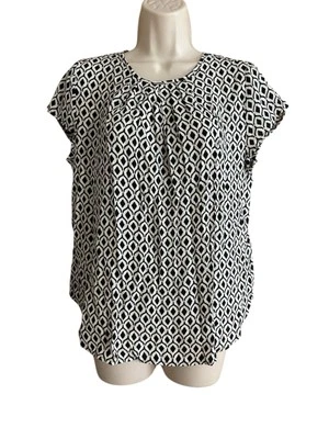 H&M Women's White Black Geometric Short Sleeve Blouse Size 4 - Image 1 of 4