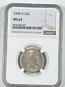 1908-O Barber Quarter : NGC MS62 - Picture 1 of 4