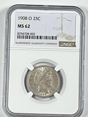 1908-O Barber Quarter : NGC MS62 - Image 1 of 4
