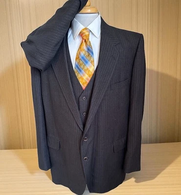 Gino Cappeli Mens Jacket Blazer 50L 44 x 32 Pants 3-Piece Suit Brown Pinstripes - Image 1 of 4