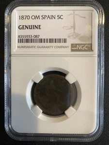 1870 OM Spain 5 Centimos NGC Genuine - Picture 1 of 2