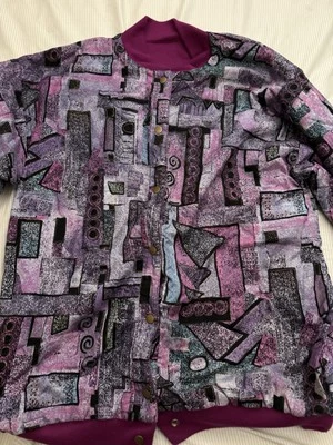 Chaqueta Retro Reversible Púrpura Años 90 Patrón Geométrico Talla L Foto 1 de 4