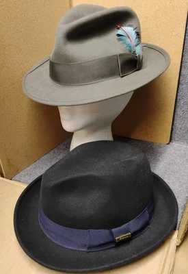 Lote de 2 Sombreros Vintage Biltmore Fedora Senator Gris y Negro 1917 ambos Talla 7  Foto 1 de 4