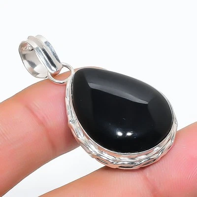 Colgante de piedras preciosas en forma de pera de ónix negro hecho a mano joy... - Imagen 1 de 4