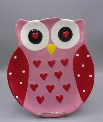 Plato de baratija en relieve de cerámica de 9" en forma de búho plato cuchara resto decoración - corazones Foto 1 de 4