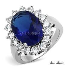 WOMEN'S ROYAL INSPIRED HALO BLUE MONTANA AAA CZ STAINLESS STEEL FASHION RING