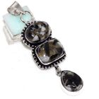 925 Silver Plated-Copper White Buffalo Turquoise Ethnic Pendant Jewelry 2.5" w76