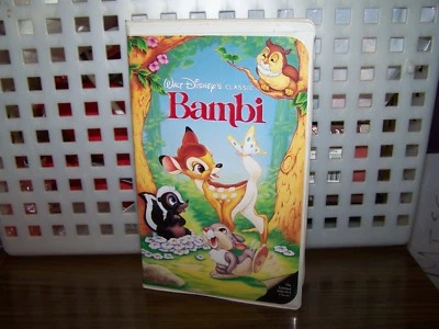 Bambi  DISNEY  BLACK DIAMOND  RARE WHITE STICKER- RED DISNEY  (VHS) - Image 1 of 4
