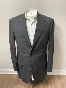 Oxxford Clothes Men’s Wool 3-Button Blazer Gray Windowpane Plaid 40R - Picture 1 of 18