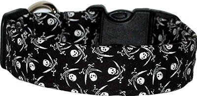 Tiny Skulls Crossbones Pirates Black Handmade Dog Collar