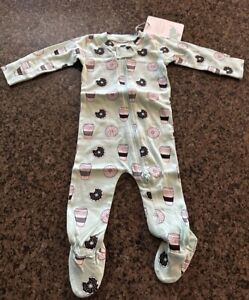 Monica + Andy One Piece Footed Pajamas Baby 3-6 Months Mint Green Donuts Coffee