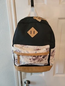 NEW Black, Tan And White Floral Print 3 Pc Set Backpack,pencil Bag,lunch Bag - Picture 1 of 5