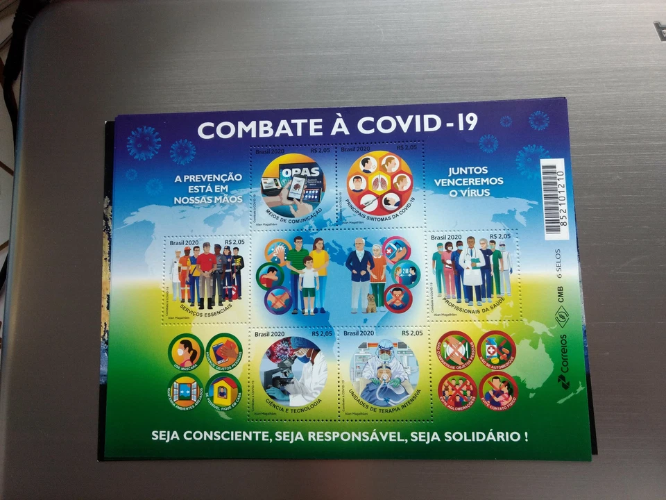 Brand New 2020 Brazil MS of 6 Stamps on Combating the Pandemic & Virus - MNH - Image 1 of 1