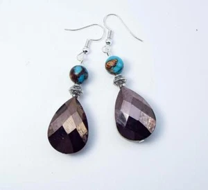 Cynthia Lynn "ARUBA" Turquoise Blue & Brown Drop Earrings 2.25 inches - Picture 1 of 1