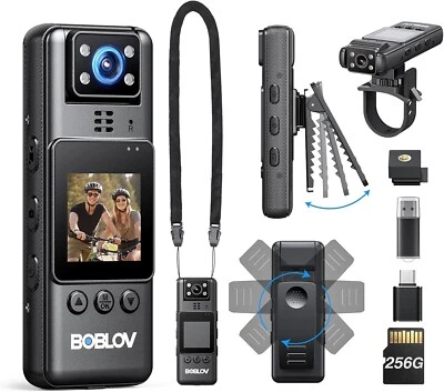 BOBLOV HD 4K Police Wearable Cam Mini Body Camera w/ Audio Record Night 256G - Image 1 of 4