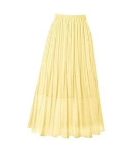 Women's Pleated Skirt Chiffon Elastic Waist A-Line Midi Length Medium Beige - Picture 1 of 7