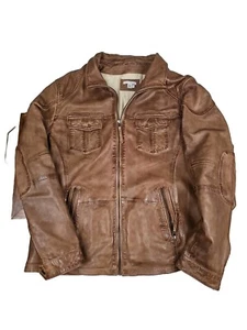 Chaqueta de cuero de cordero cobalto de carbono 2 cremallera completa color tostado forrado parches en el codo para hombre XXL - Imagen 1 de 16