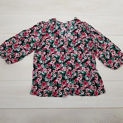PAPAYA Casual Summer Buttoned Top Size 16 Multi Floral Half Sleeve Holiday - Image 1 of 4