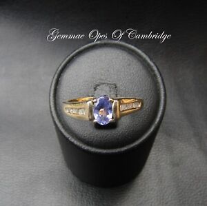 9k 9ct Gold Ring Tanzanite and Diamond Solitaire with Accents Size O 2.51g