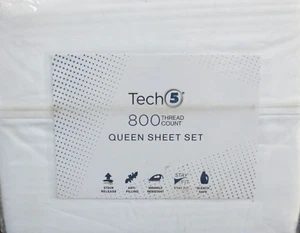 TECH 5 800 THREAD COUNT QUEEN SHEET SET - 4 PC - WHITE - Picture 1 of 4