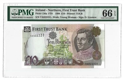 1998 NORTHERN IRELAND 10 Pounds, First Trust P-136a, Scarce Type, PMG 66 EPQ UNC - Image 1 of 2