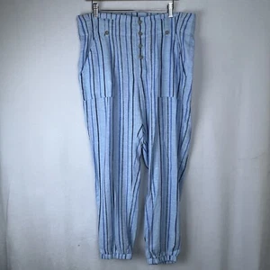 Vintage Indigo Rein Striped Chambray Elastic Cuff Pants Size Large - Picture 1 of 7
