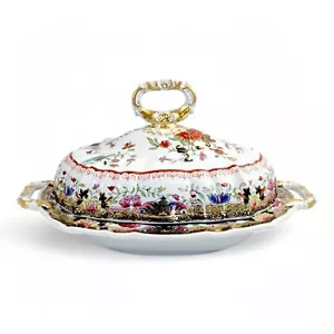 Antico Mason Da Ceramica Ironstone Zuppiera con Coperchio, Cineserie Mandarin, C - Foto 1 di 14