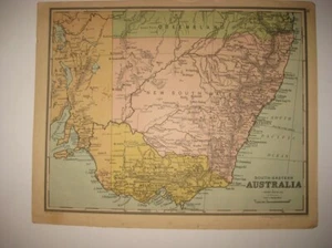 ANTIQUE 1886 SOUTHEAST AUSTRALIA & OCEANIA MAP MELBOURNE HAWAII NEW ZEALAND FINE - Picture 1 of 2