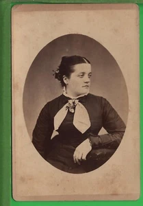 Antique Cabinet Card Photograph Woman with Flowers in Hair & Bow Collar  - Picture 1 of 3