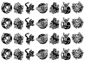 Witch Familiars 28 pcs 1" Black Fused Glass Decals - Picture 1 of 1